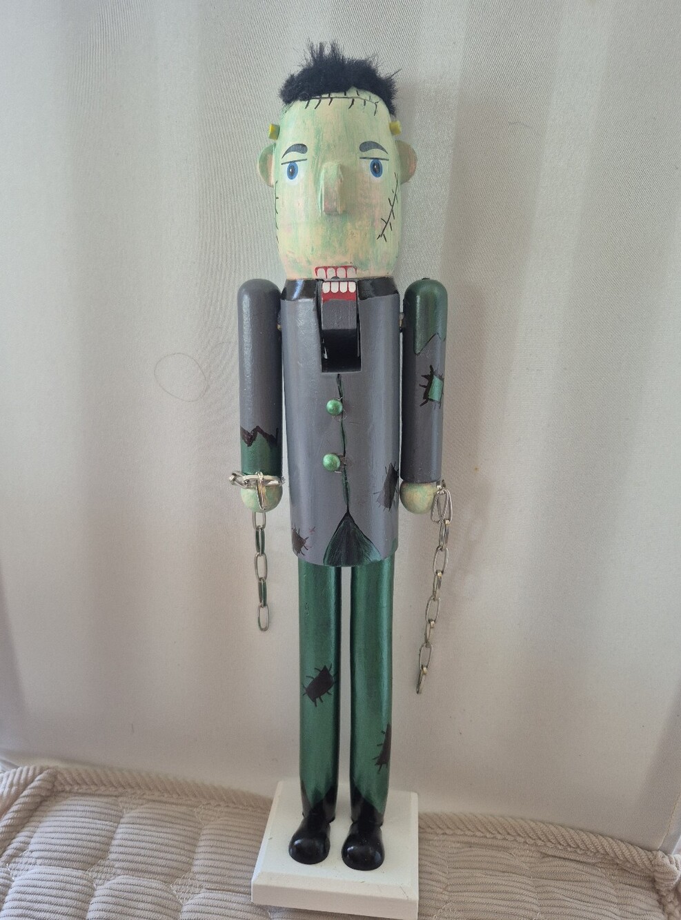 Halloween Frankenstein Nutcracker Figurine - Green Head, Gray Coat